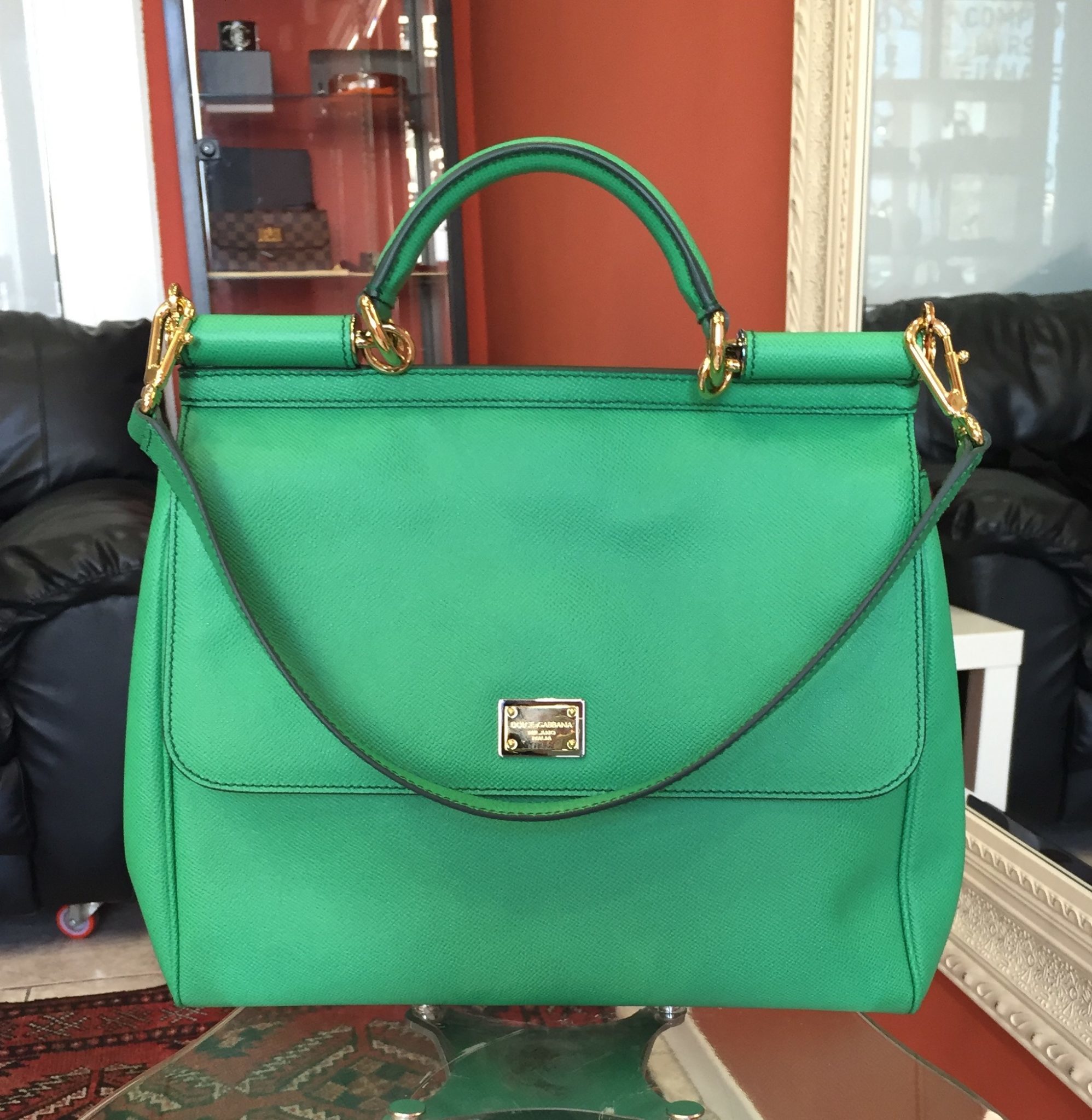 New Dolce Gabbana Miss Sicily Green Large Shoulder Bag Gold Hardware Lusso Doc